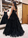 Discount Spaghetti Straps Tulle Preppy Prom Dress, Black Prom Dress HZ0307