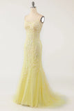 Pastel Yellow Mermaid Lace Evening Prom HZ0307