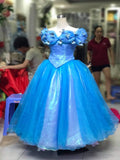 Cap Sleeve Ball Gown Blue Cinderella Dress Organza Birthday HZ0307
