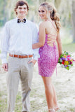 LTP1146,Neon Pink Sequin Lace-up Back Bodycon Mini HZ0307