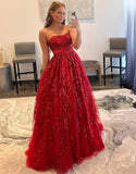 LTP1641,Luxury Red Lace Sequin Long Prom Evening Dresses,Full Length Party HZ0307