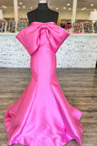 Bow Front Pink Satin Mermaid Long Formal HZ0307