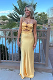 Knot Front Yellow Satin Fitted Long Party HZ0307