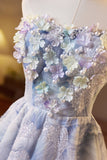 Strapless Lace Floral Applique Baeding A-line Homecoming HZ0307