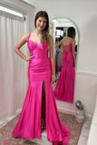Straps Hot Pink Satin Mermaid Prom HZ0307