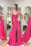 Straps Hot Pink Satin Mermaid Prom HZ0307