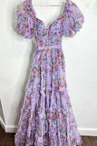 Short Pufff Sleeves Floral Ruffle A-line Prom HZ0307
