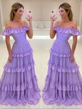 Off The Shoulder Chiffon Lilac Evening Prom HZ0307