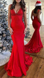 Charming V-Neck Mermaid Prom Dresses Pearl Beaded Evening Party HZ0307