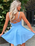 LTP1273,Cute A-Line Blue Satin Homecoming Dresses,V-Neck Formal Prom HZ0307
