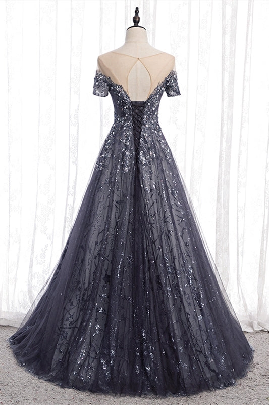 A-line Grey Appliques Long Formal HZ0307
