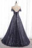 A-line Grey Appliques Long Formal HZ0307