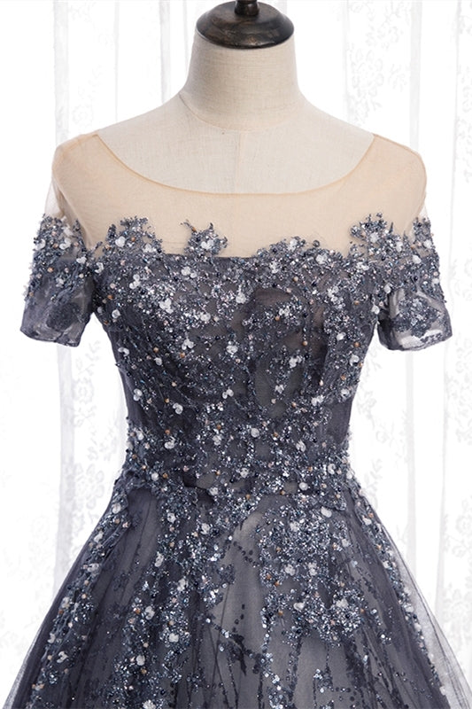 A-line Grey Appliques Long Formal HZ0307