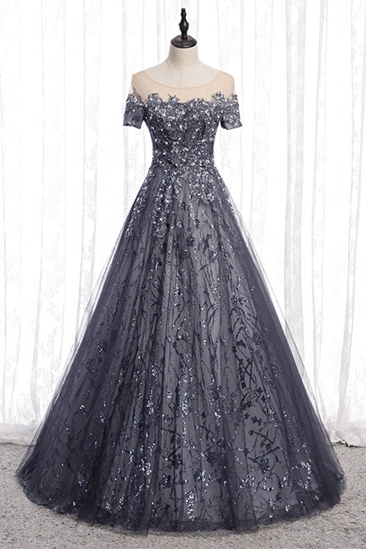 A-line Grey Appliques Long Formal HZ0307