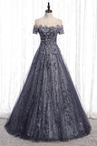 A-line Grey Appliques Long Formal HZ0307