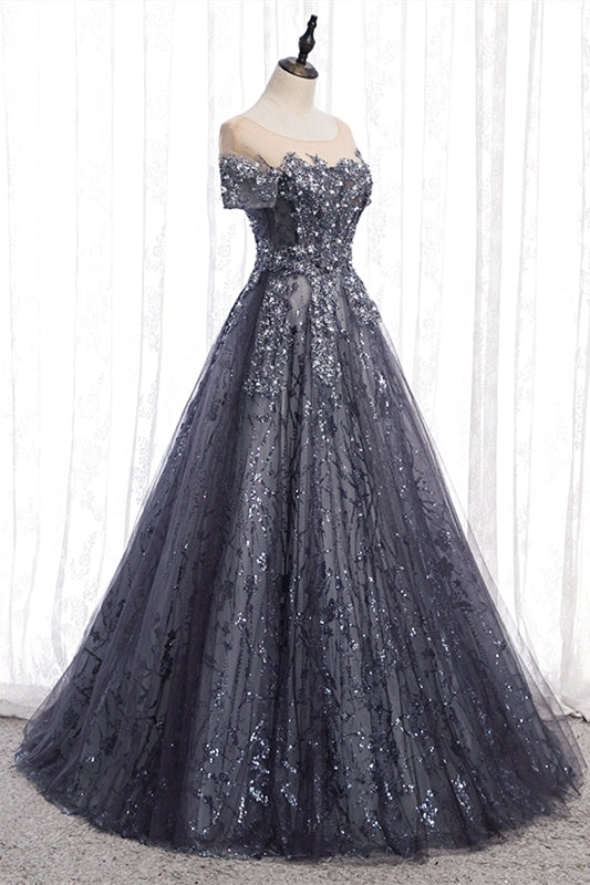A-line Grey Appliques Long Formal HZ0307