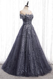 A-line Grey Appliques Long Formal HZ0307