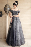 A-line Grey Appliques Long Formal HZ0307
