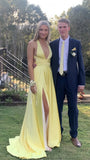 Amazing Yellow A-Line Prom Dresse Cross Back Evening HZ0307