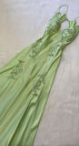 Apple Green Mermaid Long Prom Dresses Appliques Satin Evening HZ0307