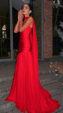 Arabic Style Red Slim Chiffon Long Party Dresses 2026 Senior Prom HZ0307