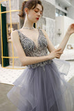 Stunning A-line Navy Blue Tiered Long Formal HZ0307