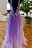 Beaded Purple Tulle A-line Long Formal HZ0307