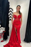 Beaded Strapless Dark Green Satin Mermaid Long Formal HZ0307