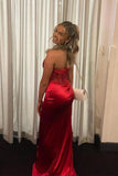 Beaded Strapless Dark Green Satin Mermaid Long Formal HZ0307