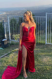 Beaded Strapless Dark Green Satin Mermaid Long Formal HZ0307