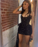 Black Appliques Beaded Tight Homecoming Dresses Mini Party HZ0307