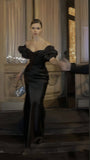 Black Mermaid Long Prom Dress With Bubble Sleeves, HZ0307