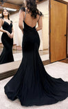 Black Mermaid Prom Dresses, Open Back Trumpet Evening HZ0307