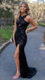Black Sequin Mermaid Prom Dress With Slit, HZ0307