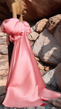Black Sheath Party Dress, Pink Bubble Sleeves Formal Gown, HZ0307