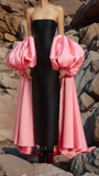 Black Sheath Party Dress, Pink Bubble Sleeves Formal Gown, HZ0307