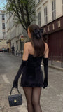 Black Strapless Velvet Mini Party Dress Birthday Homecoming Dresses For HZ0307