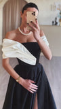Black White A-Line Prom Dress, Long Evening Formal Gown, HZ0307