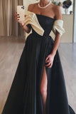 Black White A-Line Prom Dress, Long Evening Formal Gown, HZ0307