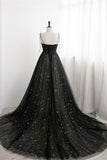 Black Corset Satrs Tulle A-line Long Formal HZ0307