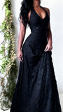 Purple Lace Halter Prom Dress Long V-Neck Evening Gown Formal Party HZ0307
