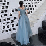 Blue Tulle Long Prom Dress - A-Line Evening HZ0307