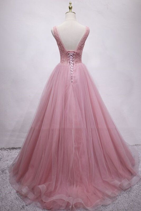 Blush Pink A-line Tulle Long Formal HZ0307