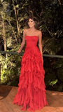 Bohemian Pastoral Style Irregular Pleated Prom Dresses Long Evening Formal Dress Red Graduation Prom HZ0307