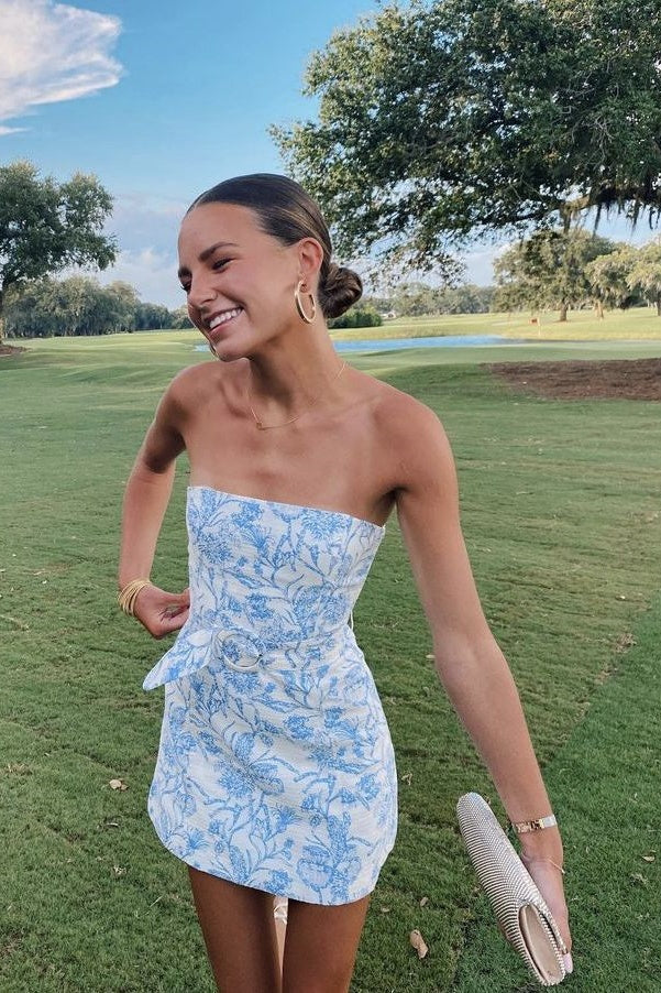 Bravo Floral Print Homecoming Dresses Strapless Mini Party Gown, HZ0307