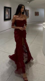 Burgundy Chiffon Prom Dress - Sexy Mermaid Evening HZ0307
