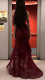 Burgundy Chiffon Prom Dress - Sexy Mermaid Evening HZ0307
