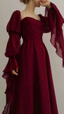 Burgundy Chiffon Long Prom Dress, HZ0307