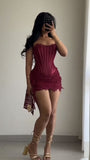 Burgundy Lace Tight Homecoming Dresses Mini Cocktail HZ0307