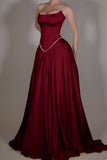 Burgundy Strapless Long Prom Dresses Peal Beaded Two Pieces Party Formal HZ0307